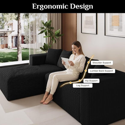 Oversized L Shaped Boneless Sectional Couches for Living Room, 107" Comfy Fluffy Cloud Modular Sectional Sofa, Plush Corduroy Memory Foam Floor Sofa with Left Facing Chaise Couch