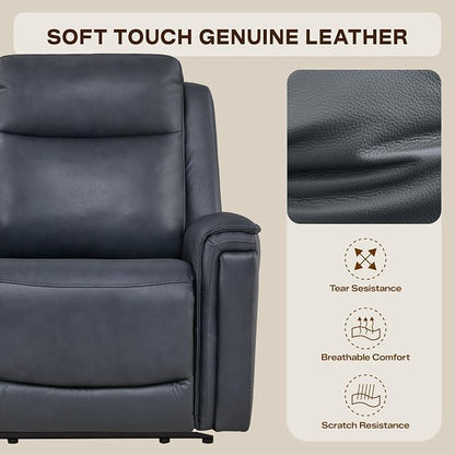 Watson & Whitely Super Zero Gravity Power Recliner Chair with Power Headrest, Genuine Leather Recliner with USB & Type-C Ports, Electric Reclining Sofa Chair for Living Room, Bedroom, Navy Blue