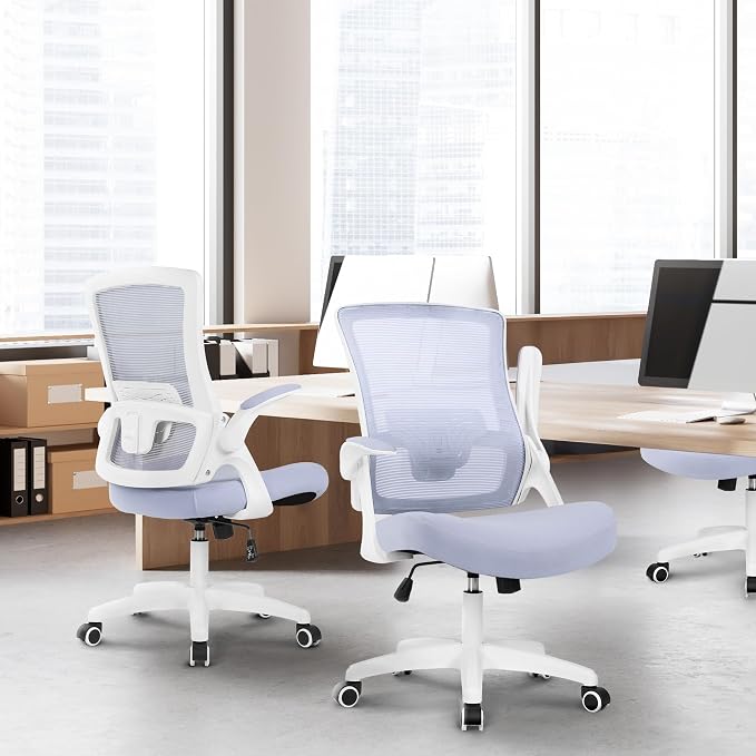 NEO Chair Office Desk Gaming Chair Computer High Back Mesh Seat with Rolling Wheels Ergonomic Adjustable Comfy Flip-up Armrests Lumbar Support Height for Home (Purple White Frame)