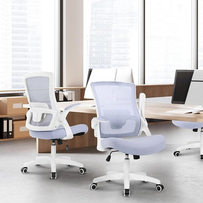 NEO Chair Office Desk Gaming Chair Computer High Back Mesh Seat with Rolling Wheels Ergonomic Adjustable Comfy Flip-up Armrests Lumbar Support Height for Home (Purple White Frame)