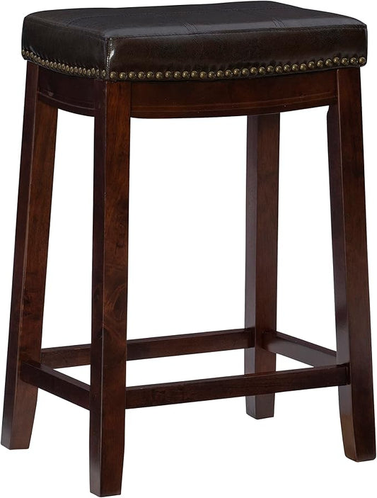 Linon Home Décor Kingston Backless Linon Claridge Stool, Counter Height, Brown Patch Counter, 12.75"D x 18.25"W x 26.75"H