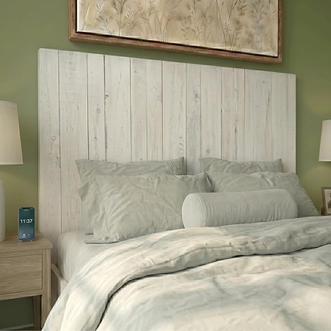 Barn Walls Whitewash Headboard, California King Size | Coastal Design Distress, Solid Wood, Floating Panels, Wall Mount, Adjustable Height