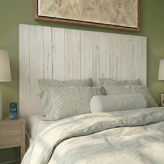 Barn Walls Whitewash Headboard, California King Size | Coastal Design Distress, Solid Wood, Floating Panels, Wall Mount, Adjustable Height