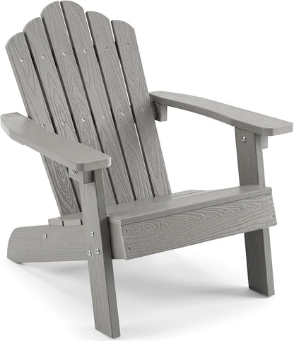 Costzon Kids Adirondack Chair, All-Weather HIPS Toddler Outdoor Chair, Wooden Textured Plastic Fire Pit Chair, Kids Patio Chair for Backyard Lawn Garden, Fits Children Age 3-7 Years (1, Gray)
