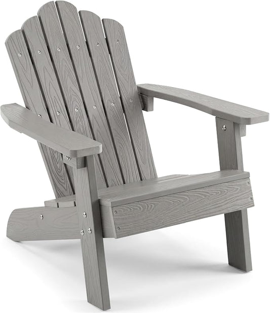 Costzon Kids Adirondack Chair, All-Weather HIPS Toddler Outdoor Chair, Wooden Textured Plastic Fire Pit Chair, Kids Patio Chair for Backyard Lawn Garden, Fits Children Age 3-7 Years (1, Gray)