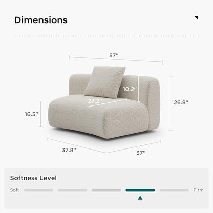 Acanva Formia Boucle Curved Sectional Sofa, Armless Chair, White | Modular Couch, Modern Minimalist, Wood Frame, For Living Room, Apartment, Home Office