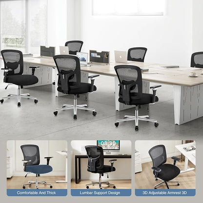DUMOS Big and Tall Office Desk Chair with Lumbar Support, 500lbs Heavy Duty Mesh Ergonomic Computer Chair with 4D Armrest and Wide Comfy Seat, Swivel Wheels for Adult, Black
