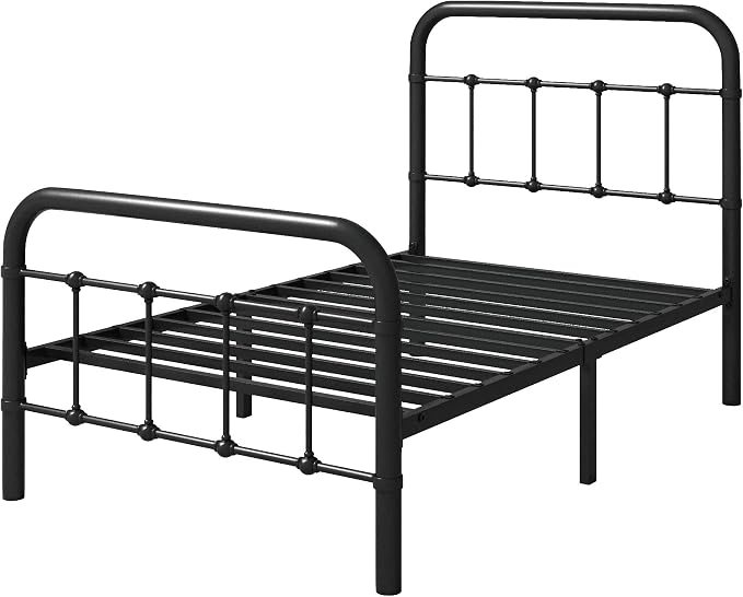 Allewie Twin Size Metal Platform Bed Frame with Victorian Style Wrought Iron-Art Headboard/Footboard, No Box Spring Required, Black