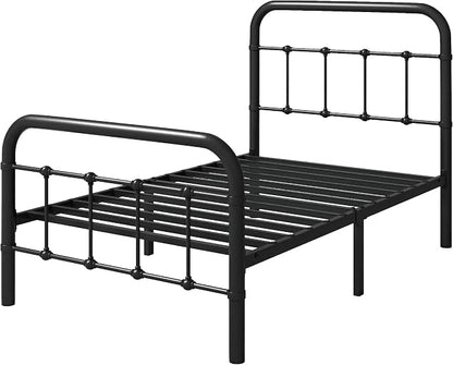 Allewie Twin Size Metal Platform Bed Frame with Victorian Style Wrought Iron-Art Headboard/Footboard, No Box Spring Required, Black