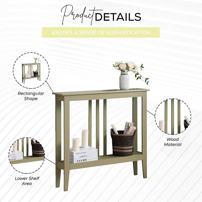 Kings Brand Narrow Console Table w/Storage Shelf, Lemon Pepper | Narrow Console Table with Storage Shelf – Slim Design Fits Entryways, Hallways, Behind Sofas, Shelf Décor, Books, Essentials
