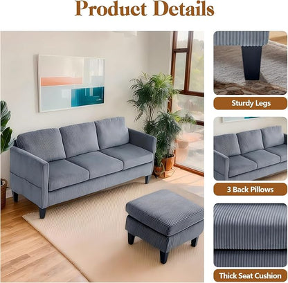 67'' L-Shaped Velvet Modular Sectional Couch Sofa with Ottoman, 3-Seat Convertible Cloud Deep Seat Sofa Couches for Living Room Bedroom Apartment, Cozy Chaise Lounge Sofas (Gray)