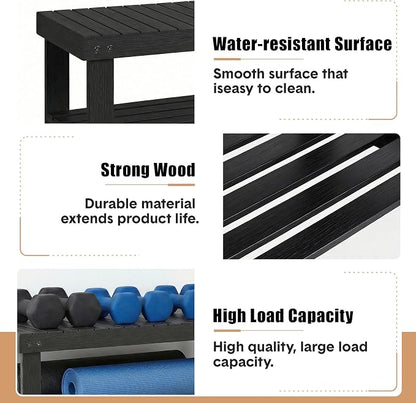 GAOMON Sturdy 3-Tier Bamboo Shoe Rack Bench – Modern Entryway Organizer with Storage Shelf & Seating, Supports 130kg, Multipurpose Furniture for Closet, Bedroom, Living Room – Black