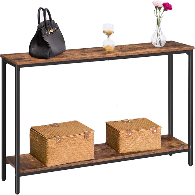 HOOBRO Console Table, 47.2" Narrow Entryway Table, Sofa Table with Shelf, Entrance Table for Living Room, Hallway, Foyer, Corridor, Office, Metal Frame, Rustic Brown and Black BF20XG01G1