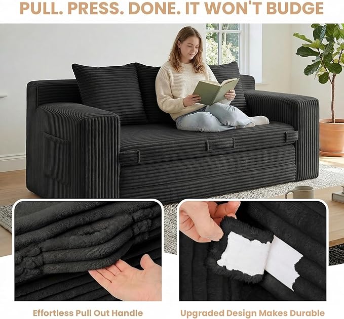 Boneless Couch Sofa Bed, 70'' Convertible Tri-Folding Futon Sleeper with Handle & Side Pockets, Pull Out Couch Bed with Hook and Loop No Assembly for Small Space,Living Room & Bedroom