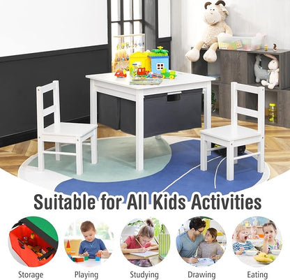 Costzon Kids Table, Children Wooden Activity Table w/Storage Drawers, 2 in 1 Building Block Tabletop for Arts, Crafts, Reading, Preschool, Nursery, Kindergarten, Toddler Table (White)