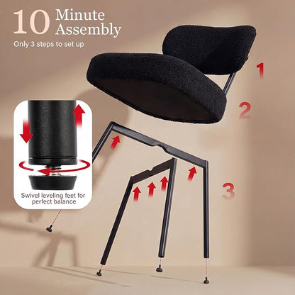 Black Boucle Dining Chairs Set of 4 | 4.3" Thick Cushion,Kitchen Dining Room, Curved Backrest, Comfortable Upholstered, Mid Century Modern