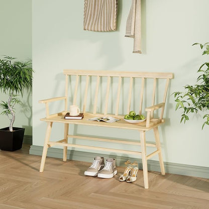 APRTAT Bamboo Entryway Bench, Dining Bench with Spindle Back (Natural) | Natural Bamboo & H-Shaped Support, Spindle Back, Ideal for entryways, bedrooms, outdoor settings, Easy Assembly & Clean