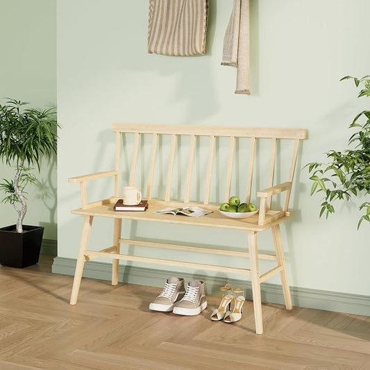 APRTAT Bamboo Entryway Bench, Dining Bench with Spindle Back (Natural) | Natural Bamboo & H-Shaped Support, Spindle Back, Ideal for entryways, bedrooms, outdoor settings, Easy Assembly & Clean