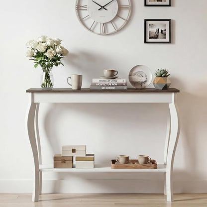 ChooChoo Narrow Farmhouse Console Table, Chic Accent Sofa Table, Entryway Table, Soft White