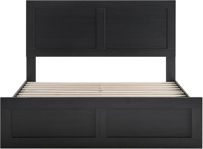 KISLOT 3 Pieces Bedroom Set, Wood Bed Frame with Upholstered Headboard & 2 Nightstands with Storage, Wooden Platform Mattress Foundation Farmhouse Bedroom Furniture Set