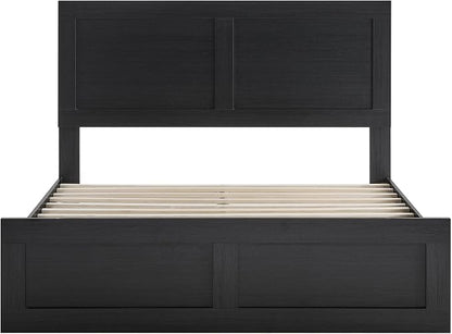 KISLOT 3 Pieces Bedroom Set, Wood Bed Frame with Upholstered Headboard & 2 Nightstands with Storage, Wooden Platform Mattress Foundation Farmhouse Bedroom Furniture Set