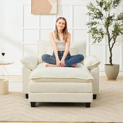 Oprisen 53" Modular Sectional Sofa, Comfy Cloud Couch Sectional Sofa with Ottoman, Chenille Sofa Sleeper Deep Seat Sofa with Throw Pillows for Living Room (Beige White)