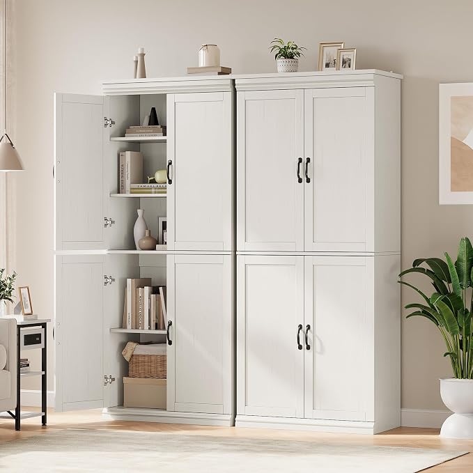 IDEALHOUSE Pantry Cabinet,70" Tall Kitchen Pantry Cabinet with Doors and Adjustable Shelves, Freestanding Cupboard, Tall Storage Cabinet for Bathroom, Dining Room, Living Room (Antique White)