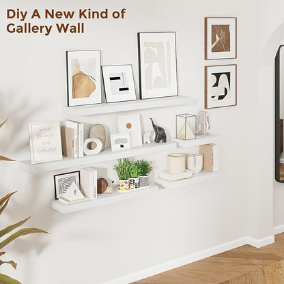 Heimlove 32 Inch Floating Shelves for Wall White Shelves Set of 2,Wall Mounted Rustic Wood 8 Inch Deep Floating Shelf with Invisible Brackets for Bedroom Kitchen Living Room
