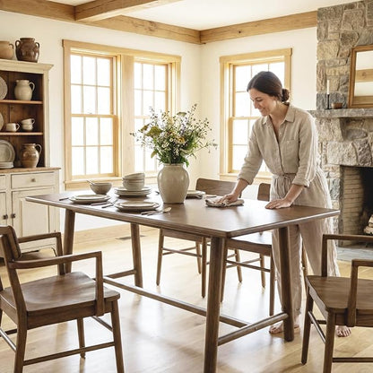 Ya-Home Walnut Dining Table, 69" Wood Kitchen Table with Solid Wood Legs, Seats 4-6, Modern Farmhouse Dinner Table for Dining Room Home Office