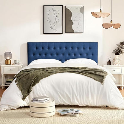Tufted Upholstered Headboard Twin Size, Adjustable Height 37- 51 in, Blue | Sturdy and Durable Solid Wood Twin XL Headboard, Fabric Twin Headboard Only, Modern Button Diamond Design Head Board