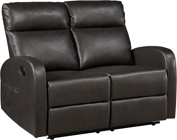 Lexicon Manual Reclining Loveseat, Faux Leather Loveseat Recliner, Wall Hugger, Track Arms, Magazine Pockets, Manual Dual Recliners for Living Room/Office/Apartment, Easy Assembly, Espresso