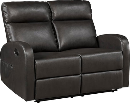 Lexicon Manual Reclining Loveseat, Faux Leather Loveseat Recliner, Wall Hugger, Track Arms, Magazine Pockets, Manual Dual Recliners for Living Room/Office/Apartment, Easy Assembly, Espresso