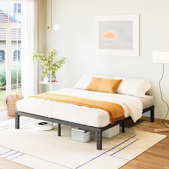 FSCHOS 12 Inch Metal Platform King Size No Box Spring Needed, Heavy Duty Bed Frame Easy Assembly, Noise Free, Black