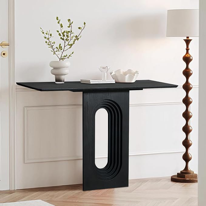 LKTART 47" MDF Console Table for Entryway, Narrow Entryway Table with Unique Loopback Design, Couch Table Behind Sofa with Single Loop-Leg for Living Room Hallway Foyer, Black