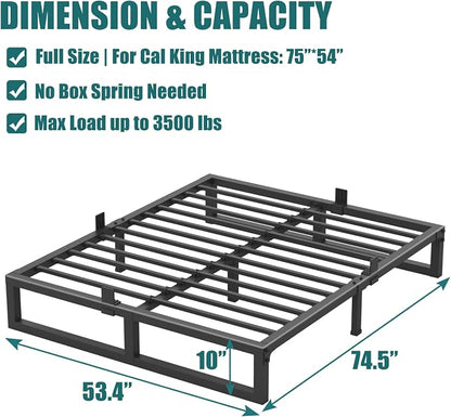 Yitong Angel 10 inch Full Size Bed Frame Low Profile Metal Platform Frames with Mattress Slide Stopper,Heavy Steel Slats Support,No Box Spring Needed,Noise Free,Non-Slip,Easy Assembly