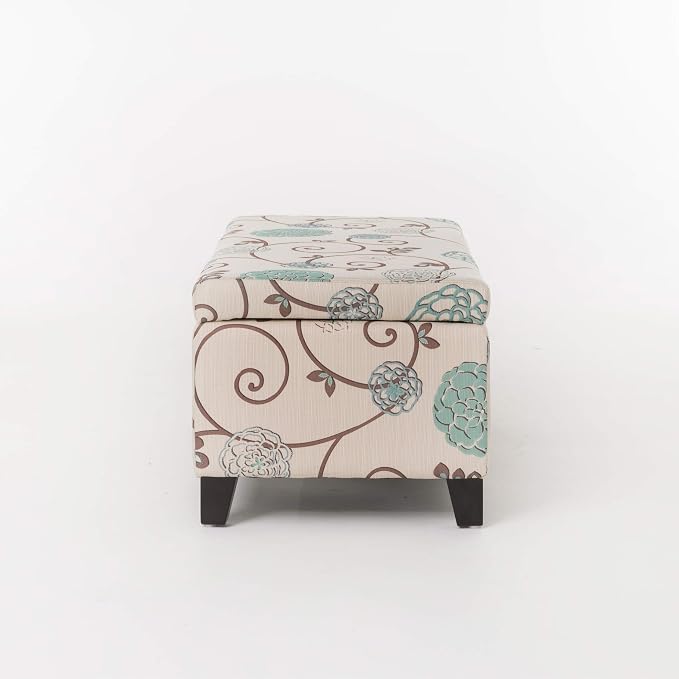 Christopher Knight Home Breanna Fabric Storage Ottoman, White And Blue Floral