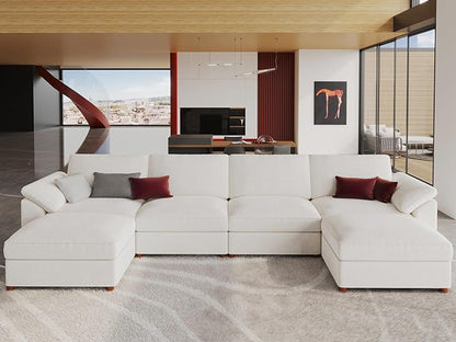 EASE MOOSE Oversized U Shape Sectional Couch Wide Deep seat Sectional Sofa, Comfortable Oversized White Cloud Modular Sofa