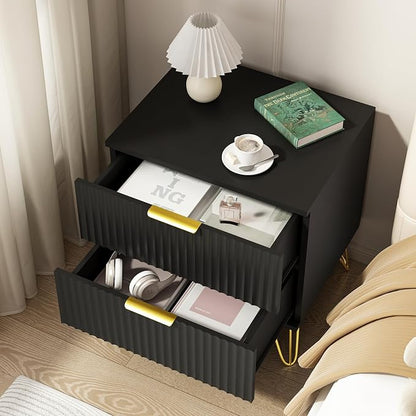 9 Drawer Dresser and Nightstand Sets for Bedroom, 3 Pcs Bedroom Set，Night Stand Set of 2 & 9 Drawer Dresser with Gold Handles, Modern Wood Chest of Drawers Storage Cabinet Set, Black