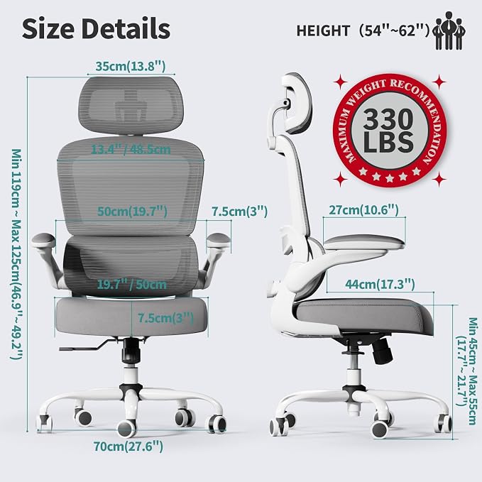 TRALT Office Chair Ergonomic Desk Chair, 330 LBS Home Mesh Office Desk Chairs with Wheels, Comfortable Gaming Chairs White Pack of 3