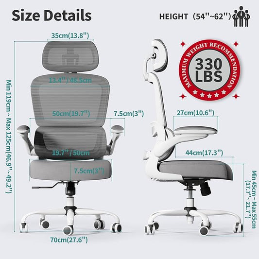 TRALT Office Chair Ergonomic Desk Chair, 330 LBS Home Mesh Office Desk Chairs with Wheels, Comfortable Gaming Chairs (1, White)