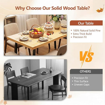 VINGLI 48 Inch Solid Wood Dining Table for 4-6, Oak Rectangular Kitchen Table with Waterproof Tabletop for Indoor & Outdoor Use, Pine Wood Dinner Table for Patio, Dining Room, Kitchen, Apartment
