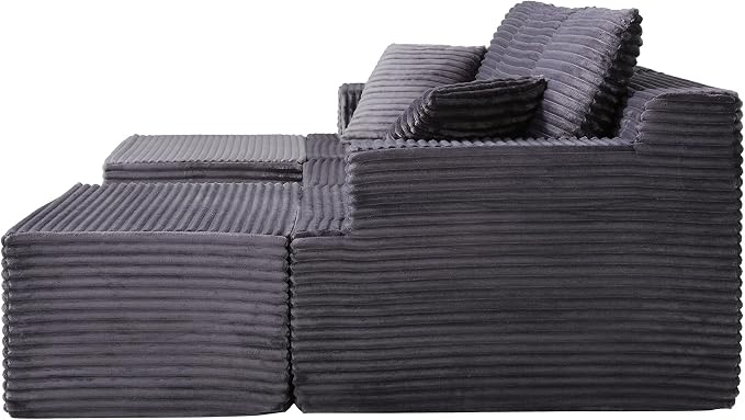 103" Boneless Modular Sectional Sofa Cloud Couch with Ottomans and Pillows, Convertible L/U Shaped Corner Sofa, Full Foam Deep Seat Compressed Couch for Living Room, Apartment