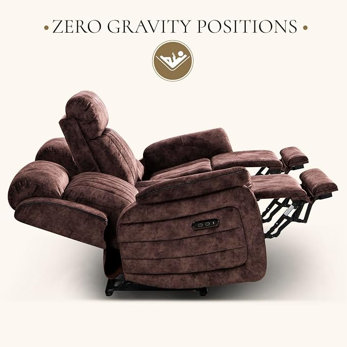 Power Reclining Sofa Set with Adjustable Headrest, Electric Reclining Sofa and Loveseat with USB/Type-C Ports, Reclining Living Room Set for Home Theater(Brown, Loveseat+Sofa)