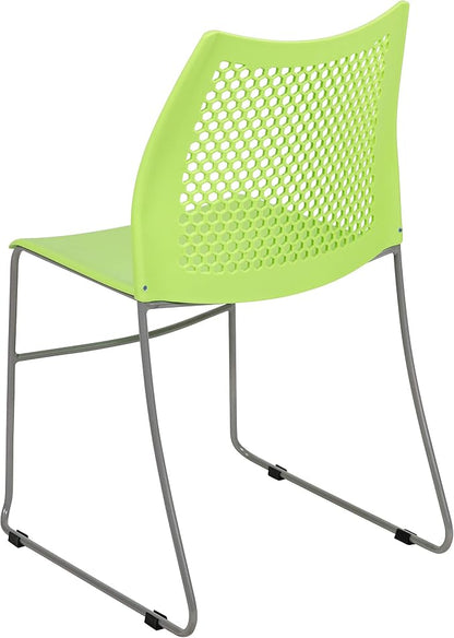 Flash Furniture HERCULES Series 661 lb. Capacity Green Stack Chair with Air-Vent Back and Gray Powder Coated Sled Base