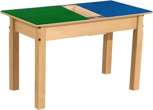Contender Time-2-Play Kids Activity Play Table, Compatible with Lego Bricks, Extra Sturdy Birch Plywood, 35" W X 15.5" D, Blue & Green, 18" Legs for Ages 2-4