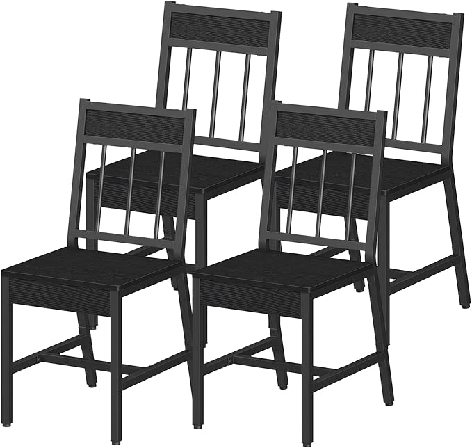 YATINEY Dining Chairs Set of 4, Industrial Kitchen Chairs with Metal Frame, Slanted Back, Wooden Dining Chair Set, for Kitchen, Living Room, Black CY03L4BB