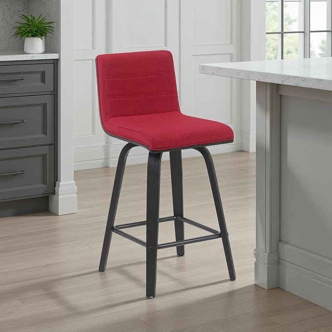 Vienna Modern Counter Height Swivel Bar Stool with Red Upholstered Seat and Brushed Wood Frame Set of 2