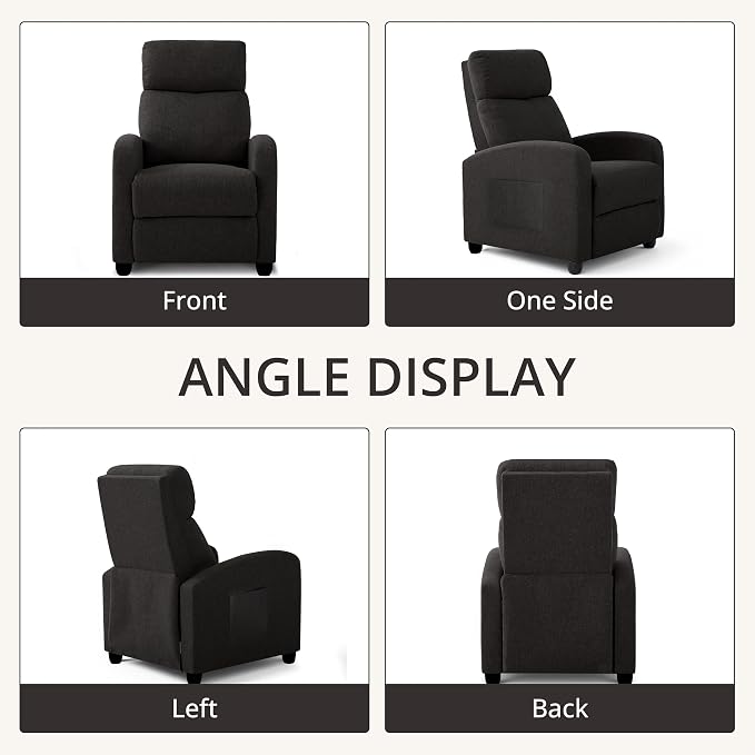 Recliner Chair for Living Room, Modern Adjustable Home Theater Seating Single Sofa Manual Push Back Armchair with Soft Linen Upholstery & High Backrest for Small Spaces, Linen-Black