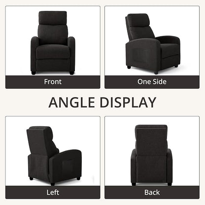 Recliner Chair for Living Room, Modern Adjustable Home Theater Seating Single Sofa Manual Push Back Armchair with Soft Linen Upholstery & High Backrest for Small Spaces, Linen-Black