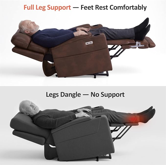 MCombo Lift Chair for Tall Man 6‘6’’, Dual Motor Power Lift Recliner Chair for Elderly, Lay Flat for Sleeping, Heat and Massage, USB & Type C, Faux Leather 7755 (Dark Brown)
